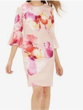 The Limited Blush Pink Floral Mini Dress with Fuchsia & Yellow Accents
